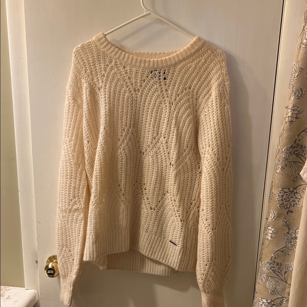 Abercrombie & Fitch Cream Open-Weave Crewneck Sweater